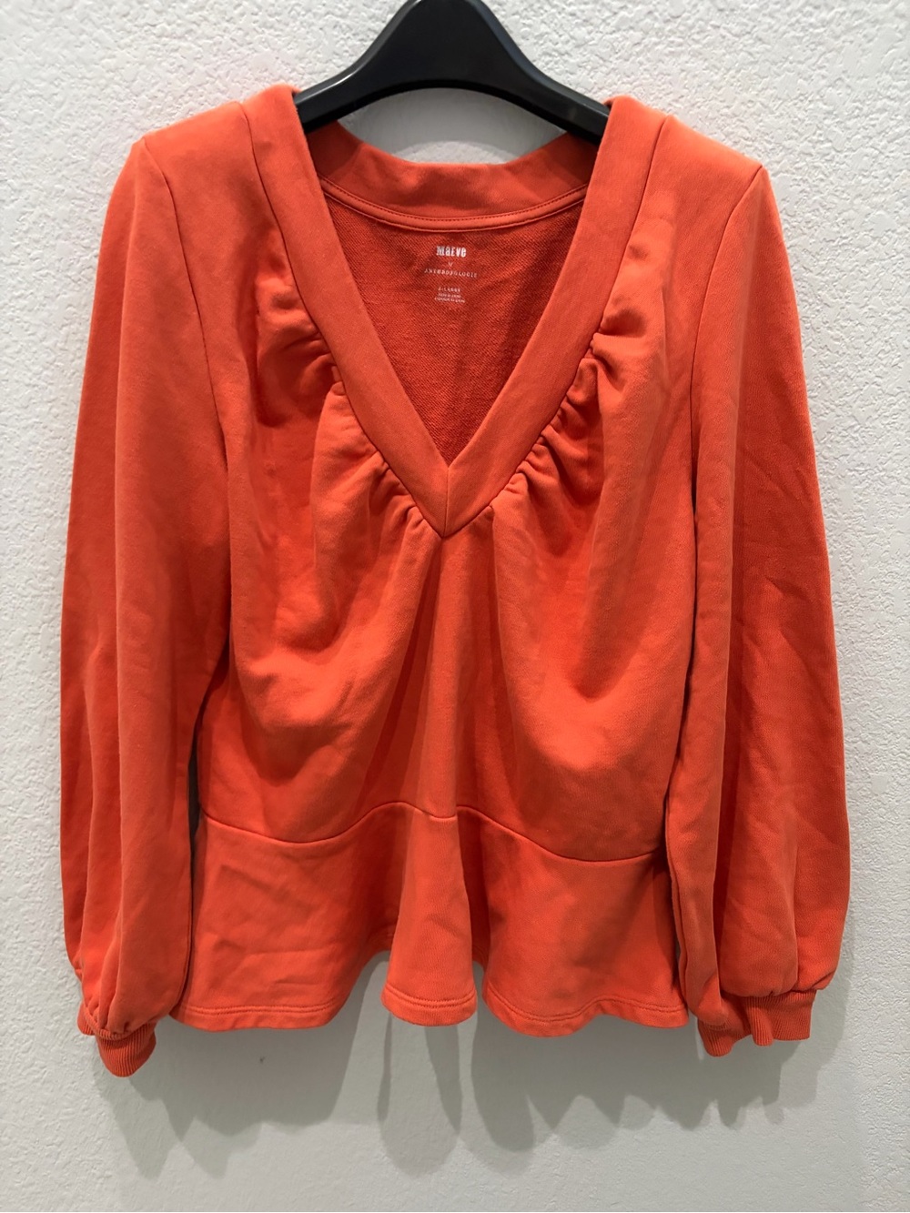 Maeve Women's Orange V-Neck Long Sleeve Top, Sz XL